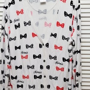 Disney White Cardigan with Black and Gray Bow Pattern